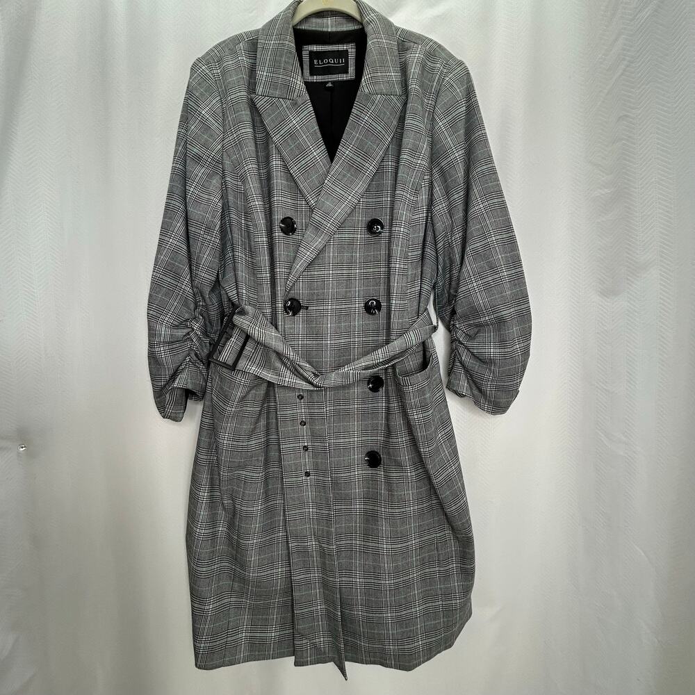 Eloquii plaid trench coat black and white 20 double breasted preppy